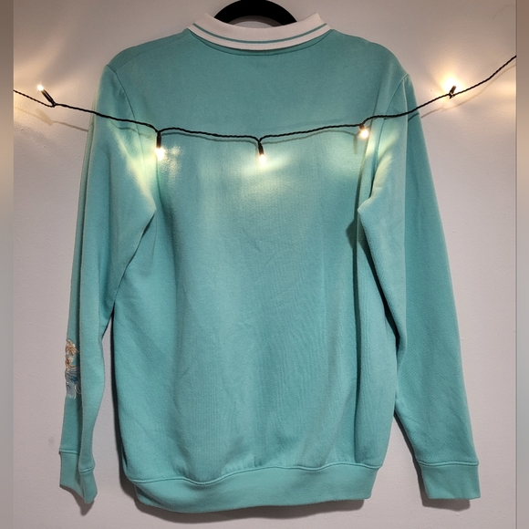 Vintage Embroidered Collared Long Sleeve Pullover Tiffany Blue - Picture 4 of 8
